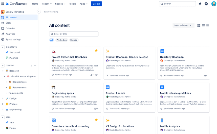 Confluence dashboard